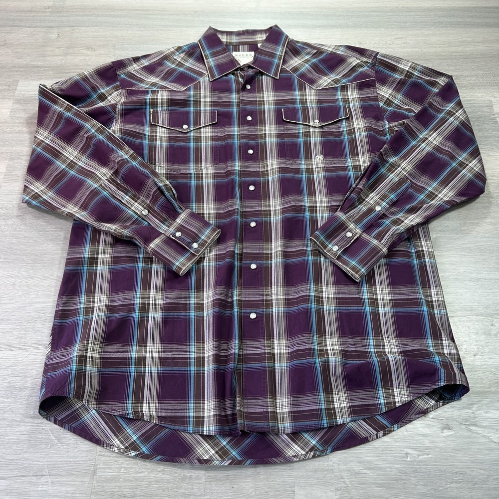 Roper Shirt Mens XL Purple Plaid Long Sleeve Western Snap Button Up Casual